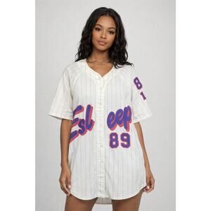 Vintage 'Esleep' Baseball Jersey Dress - Pinstripe Shirt Dress